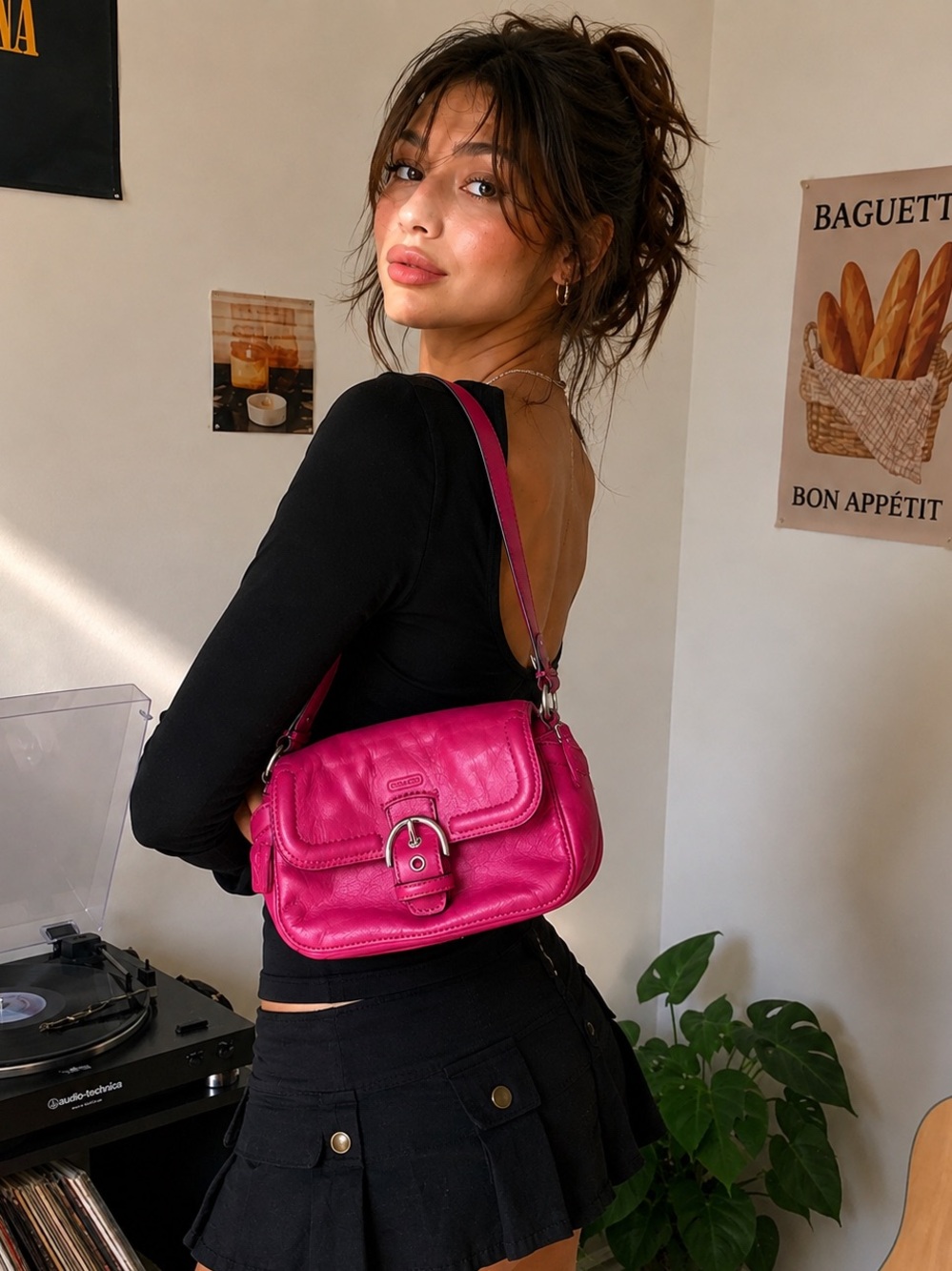 Coach Hot Pink Leather Crossbody Bag with Silver Buckle